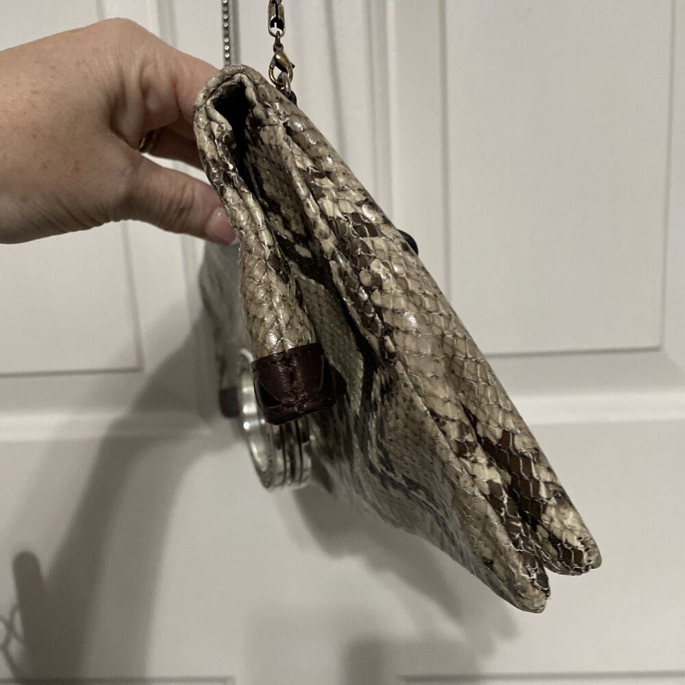 Brighton Python Snakeskin Convertible Handbag Clu… - image 4
